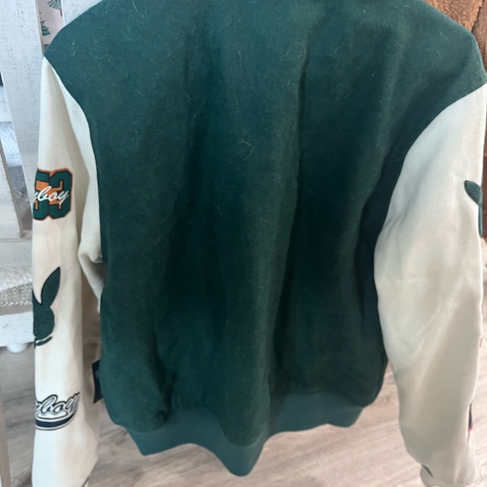 PLAYBOY Green and Cream Varsity Jacket - Picture 2 of 9